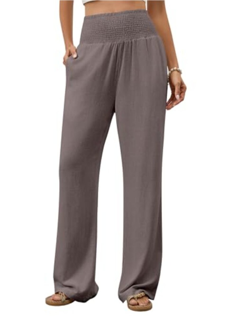 Cotton Linen Wide Leg Pants High Waist Palazzo Pants Casual Lounge Trousers